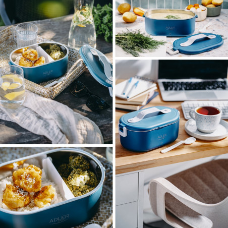 Ηλεκτρικό δοχείο φαγητού Adler AD 4522, 45 W, 0,8 λ, έως 70 °C, δοχείο από ανοξείδωτο ατσάλι, θερμοθήκη, μπλε