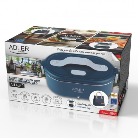 Ηλεκτρικό δοχείο φαγητού Adler AD 4522, 45 W, 0,8 λ, έως 70 °C, δοχείο από ανοξείδωτο ατσάλι, θερμοθήκη, μπλε