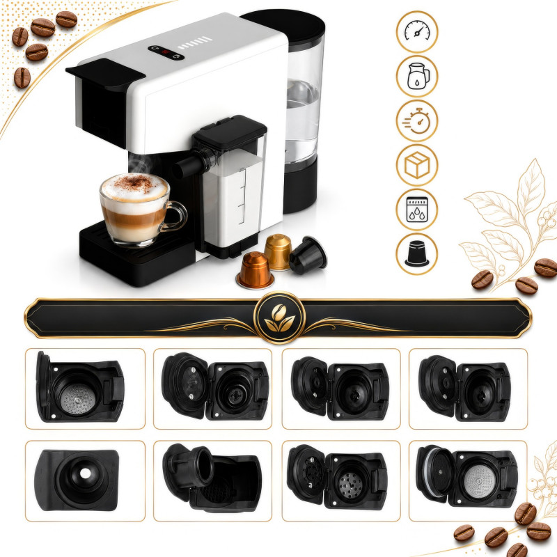 Μηχανή εσπρέσο Adler AD 4391, 1400 W, 20 bar, 0,8 λίτρα, 8 εξαρτήματα, λειτουργία αφρού, λευκό/μαύρο