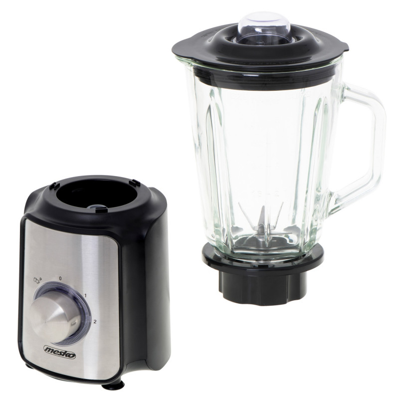 Μπλέντερ Mesko MS 4080, 1200 W, 1,5 λίτρα, 21.000 στροφές/λεπτό, 6 μαχαίρια, 2 ταχύτητες + λειτουργία παλμού, καπάκι με οπή, ανοξείδωτο/μαύρο