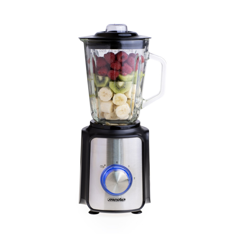 Μπλέντερ Mesko MS 4080, 1200 W, 1,5 λίτρα, 21.000 στροφές/λεπτό, 6 μαχαίρια, 2 ταχύτητες + λειτουργία παλμού, καπάκι με οπή, ανοξείδωτο/μαύρο