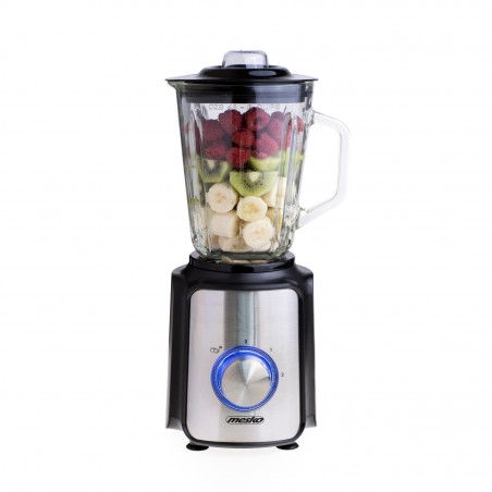 Μπλέντερ Mesko MS 4080, 1200 W, 1,5 λίτρα, 21.000 στροφές/λεπτό, 6 μαχαίρια, 2 ταχύτητες + λειτουργία παλμού, καπάκι με οπή, ανοξείδωτο/μαύρο