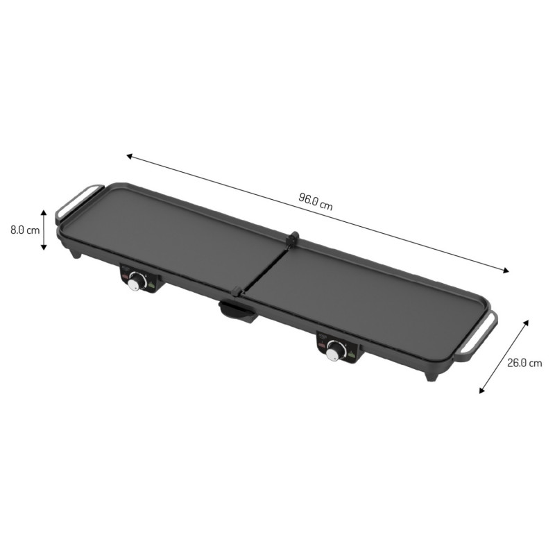 Πτυσσόμενη διπλή ηλεκτρική ψησταριά Adler AD 6617, 3000 W, Άνοιγμα 180°, 96 × 26 εκ., Αντικολλητικές πλάκες, 2 θερμοστάτες, Δίσκος συλλογής λίπους, Μαύρο