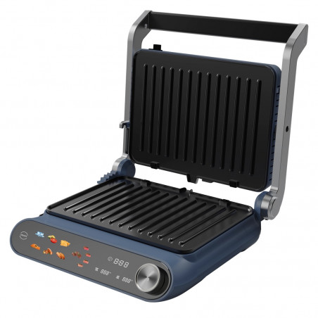 Γκριλ επαφής Nostro Lux NL51442P, 2200 W, οθόνη αφής, αντικολλητικές, κινητές πλάκες, άνοιγμα 180°, μπλε