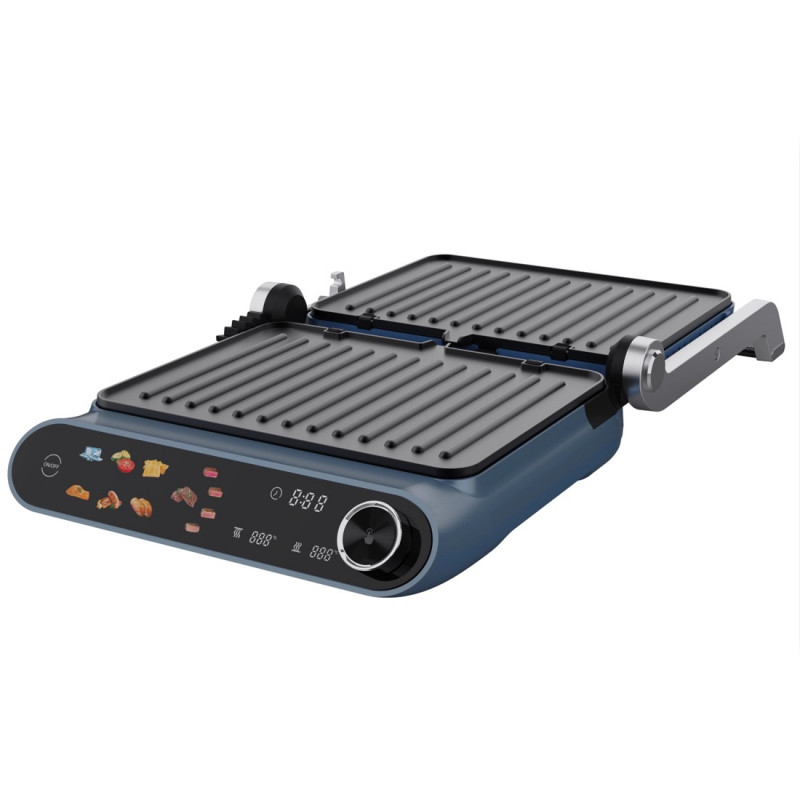 Γκριλ επαφής Nostro Lux NL51442P, 2200 W, οθόνη αφής, αντικολλητικές, κινητές πλάκες, άνοιγμα 180°, μπλε