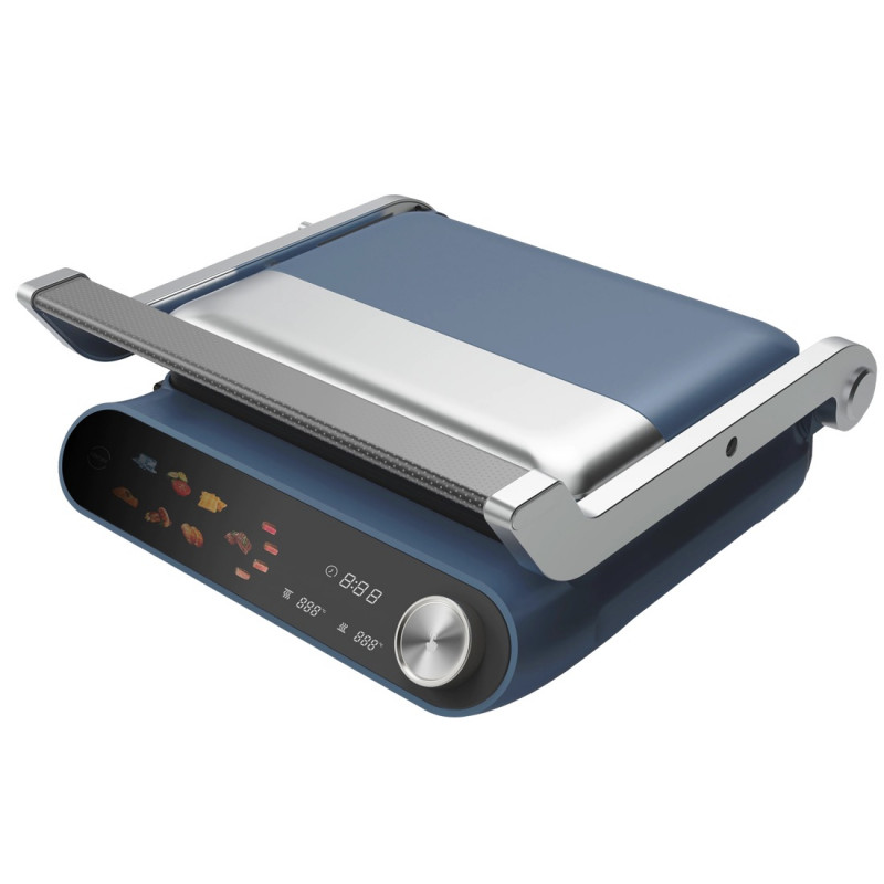 Γκριλ επαφής Nostro Lux NL51442P, 2200 W, οθόνη αφής, αντικολλητικές, κινητές πλάκες, άνοιγμα 180°, μπλε