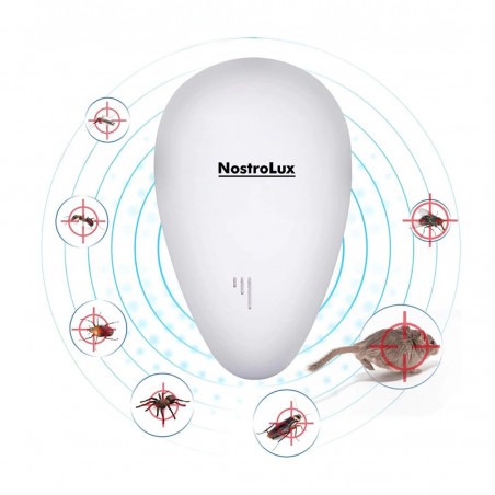 Συσκευή προστασίας από παράσιτα NostroLux NL51771A, 5 W, έως 75 m², υπερήχοι, ασφαλής για τα παιδιά, λευκό