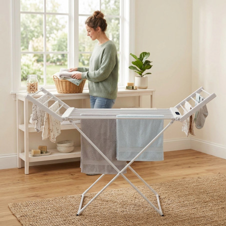 Ηλεκτρικό στεγνωτήριο ρούχων NostroLux NL1975A, 260 W, 45-70 °C, χρονοδιακόπτης, οθόνη, λευκό