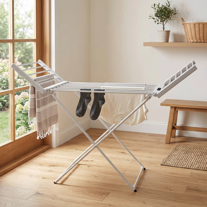 Ηλεκτρικό στεγνωτήριο ρούχων NostroLux NL1975A, 260 W, 45-70 °C, χρονοδιακόπτης, οθόνη, λευκό