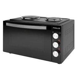 Μικρή κουζίνα Finlux FMC-4545BS, 1600 W, 45 λίτρα, 2 εστίες, Διπλό τζάμι, Φωτισμός, Εμαγιέ εσωτερικό, Μαύρο