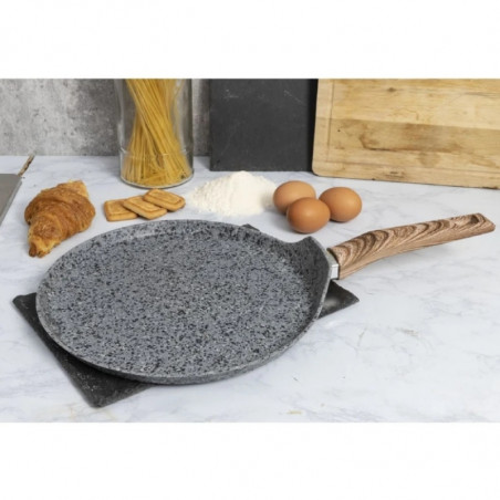 Τηγάνι για κρέπες Galileo Carrara SChef 2191315, 28 εκ., 5 στρώσεις, κεραμική επίστρωση, χωρίς PFAS και PTFE, κατάλληλο για επαγωγικές εστίες, ανοιχτό γκρι/καφέ