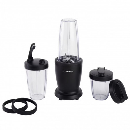 Μπλέντερ Crown CTB-1000, 300 W, 4 λεπίδες, 3 δοχεία με καπάκια – 300/480/540 ml, λειτουργία Pulse, μαύρο