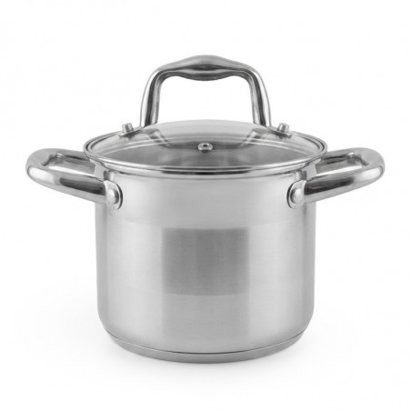 Βαθιά κατσαρόλα Oliver Voltz OV51211E14, 1,5 λ, Ø14x12 εκ., Γυάλινο καπάκι, Ανοξείδωτο ατσάλι, Για επαγωγικές εστίες, Ασημί
