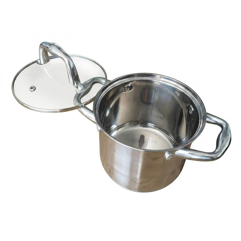 Βαθιά κατσαρόλα Oliver Voltz OV51211E14, 1,5 λ, Ø14x12 εκ., Γυάλινο καπάκι, Ανοξείδωτο ατσάλι, Για επαγωγικές εστίες, Ασημί