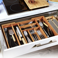 Οργανωτής μαχαιροπήρουνων από μπαμπού Kesper 59085, Επεκτάσιμος 35-58 εκ., 6+2 θήκες, Σκούρο καφέ