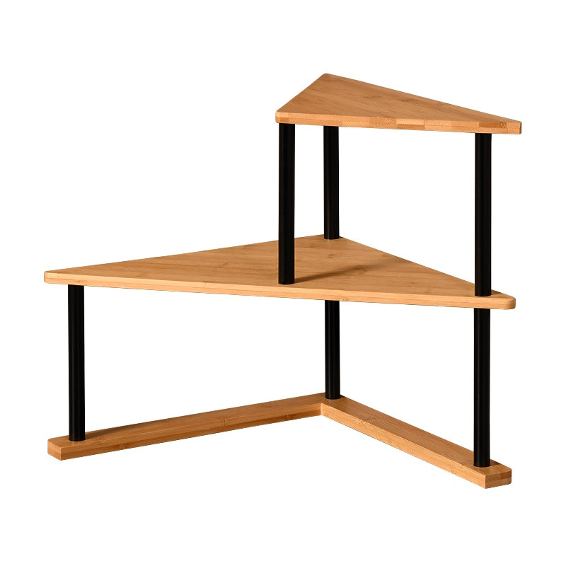 Γωνιακή ραφιέρα Kesper 58808, 52 × 29,5 εκ., 2 επίπεδα, Μέταλλο, Μπαμπού, Καφέ/Μαύρο