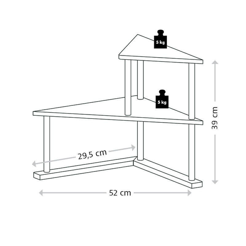 Γωνιακή ραφιέρα Kesper 58808, 52 × 29,5 εκ., 2 επίπεδα, Μέταλλο, Μπαμπού, Καφέ/Μαύρο