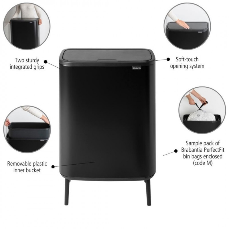 Μεταχειρισμένος: Κάδος απορριμμάτων Brabantia Bo Touch Hi 60L, Ματ Μαύρο