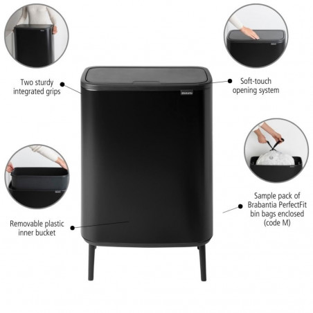 Μεταχειρισμένος: Κάδος απορριμμάτων Brabantia Bo Touch Hi 60L, Ματ Μαύρο