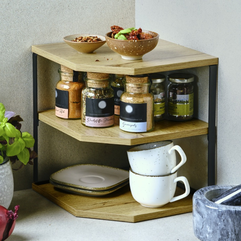 Γωνιακή ραφιέρα Kesper 27833, MDF, 3 επίπεδα, 28×26 εκ., έως 10 κιλά, Μαύρο/ξύλινο