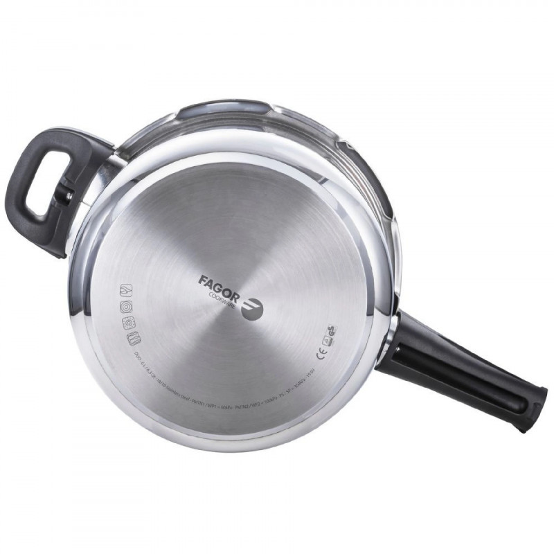 Χύτρα ταχύτητας Fagor Duo 6L, 22 εκ., 60/100 kPa, Εσωτερική σήμανση, Πυθμένας IMPAKSTEEL, 5 συστήματα προστασίας, Για επαγωγικές εστίες, Ασημί