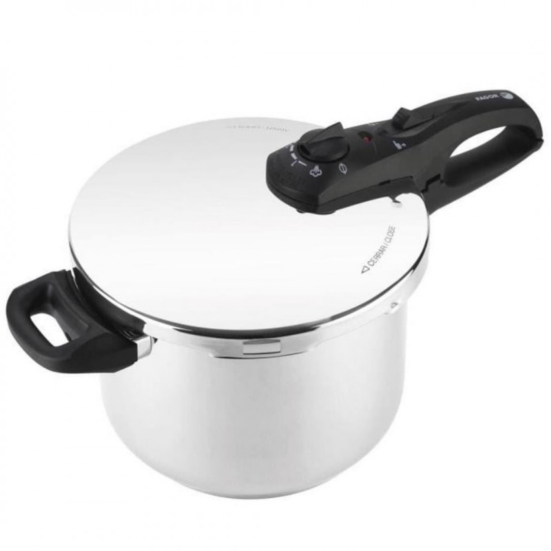 Χύτρα ταχύτητας Fagor Duo 8L, 22 εκ., 60/100 kPa, Εσωτερική σήμανση, Πυθμένας IMPAKSTEEL, 5 συστήματα προστασίας, Για επαγωγικές εστίες, Ασημί