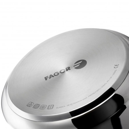 Χύτρα ταχύτητας Fagor Clasica 10L, 55 kPa, 24 εκ., Διακόπτης ασφαλείας, 3 συστήματα προστασίας, Ανοξείδωτο ατσάλι 18/10, Για επαγωγικές εστίες, Ασημί