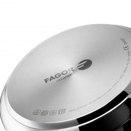 Χύτρα ταχύτητας Fagor Dual Xpress 6L, 30-90 kPa, 22 εκ., 5 μηχανισμοί ασφαλείας, πυθμένας 3 στρωμάτων, ανοξείδωτο ατσάλι 18/10, κατάλληλη για επαγωγικές εστίες, ασημί