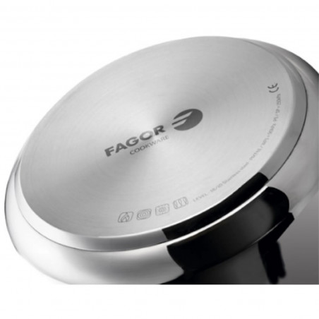 Χύτρα ταχύτητας Fagor Level, 6 λ, 90 kPa, 22 εκ, 5 μηχανισμοί ασφαλείας, πυθμένας 3 στρωμάτων, κατάλληλη για επαγωγικές εστίες, ασημί