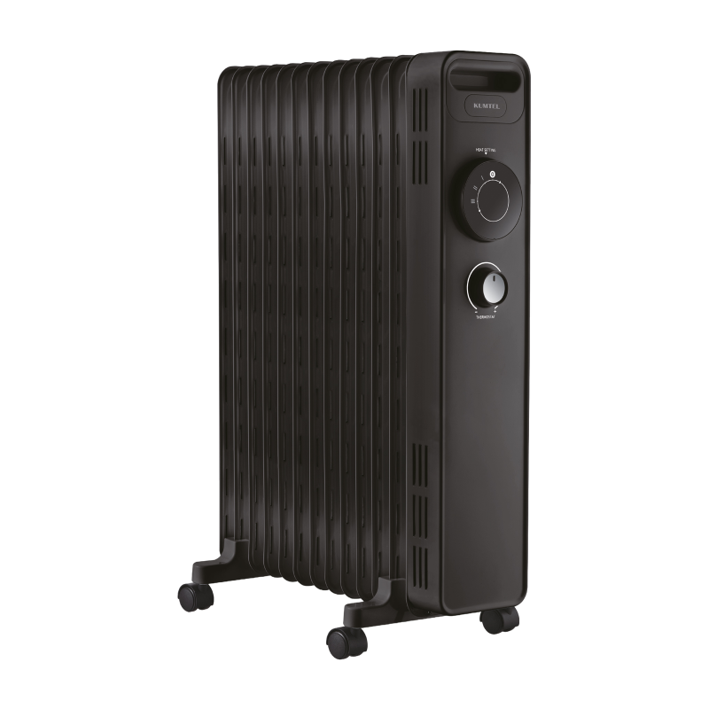 Θερμαντικό σώμα με λάδι KUMTEL KUM-1240S, 2500 W, 13 πτερύγια, 3 επίπεδα θέρμανσης, ρυθμιζόμενος θερμοστάτης, ροδάκια, μαύρο