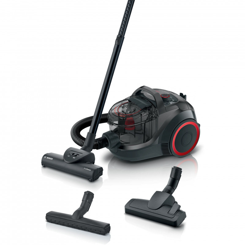 Σκουπάκι χωρίς σακούλα Bosch BGS21POW2 ProPower Series 4, 750 W, 2 λ, Power AirCycle, φίλτρο HEPA, 78 dB, Μαύρο/Κόκκινο