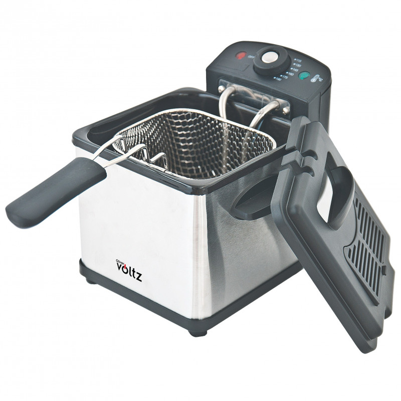 Μίνι φριτέζα Oliver Voltz OV51980CG, 1000 W, 1,2 λ, 0-190 °C, ανοξείδωτο ατσάλι, ενδεικτικές λυχνίες, ανοξείδωτο/μαύρο