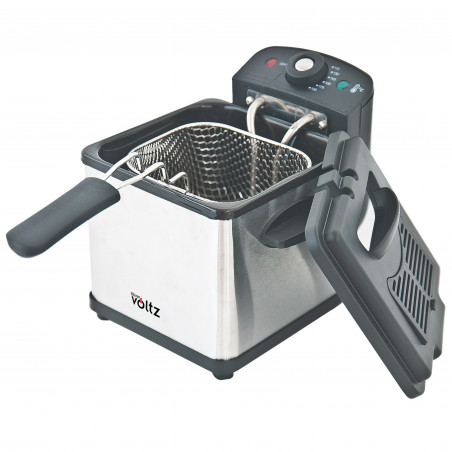Μίνι φριτέζα Oliver Voltz OV51980CG, 1000 W, 1,2 λ, 0-190 °C, ανοξείδωτο ατσάλι, ενδεικτικές λυχνίες, ανοξείδωτο/μαύρο