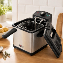 Μίνι φριτέζα Oliver Voltz OV51980CG, 1000 W, 1,2 λ, 0-190 °C, ανοξείδωτο ατσάλι, ενδεικτικές λυχνίες, ανοξείδωτο/μαύρο