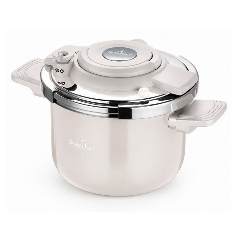 Χύτρα ταχύτητας Swiss Haus SH-PC6LCR, 6 λίτρα, 22 εκ., κατασκευή τριών στρωμάτων, δείκτης στάθμης νερού, κεραμική επίστρωση Sapphire, συμβατή με επαγωγικές εστίες, κρεμ