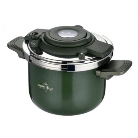 Χύτρα ταχύτητας Swiss Haus SH-PC6LG, 6 λίτρα, 22 εκ., Τριπλή κατασκευή, Δείκτης στάθμης νερού, Κεραμική επίστρωση Sapphire, Συμβατή με επαγωγικές εστίες, Πράσινο