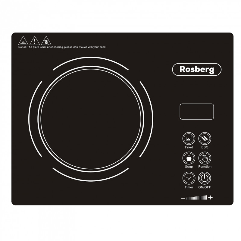 Μονή εστία υπέρυθρης ακτινοβολίας Rosberg R51445P, 2200 W, 28x36 εκ., 11 επίπεδα θερμοκρασίας, οθόνη LED, μαύρο