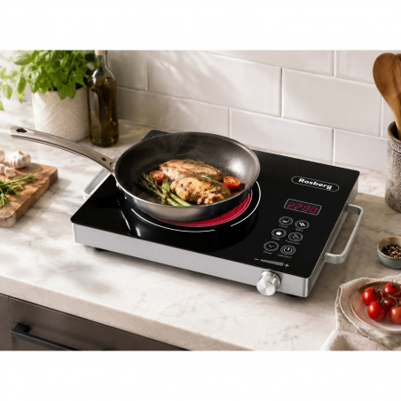 Μονή εστία υπέρυθρης ακτινοβολίας Rosberg R51445P, 2200 W, 28x36 εκ., 11 επίπεδα θερμοκρασίας, οθόνη LED, μαύρο