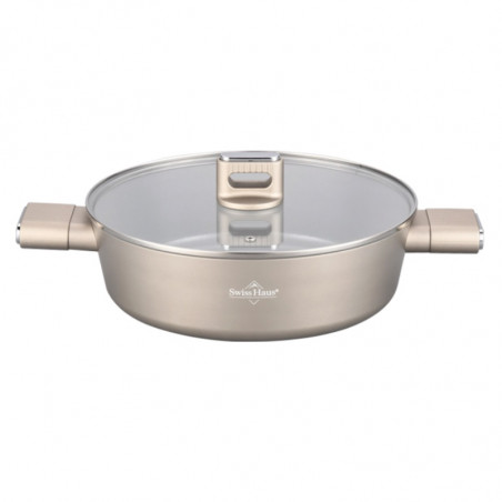 Ρηχή κατσαρόλα Swiss Haus SH-SCLC24CH, 2,8 λ, 24 εκ, κεραμική επίστρωση Sapphire, κατάλληλη για φούρνο έως 160 °C, επαγωγική εστία, χρώμα σαμπάνιας