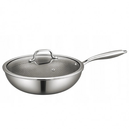 Τηγάνι Swiss Haus SteelCRAFT SH-ZGW30, 30 εκ., 4,8 λ., Εσωτερική επιφάνεια με ανάγλυφη υφή για ψήσιμο, Κεραμική επίστρωση Sapphire, Κατάλληλο για φούρνο έως 260 °C, Κατάλληλο για επαγωγικές εστίες, Ασημί