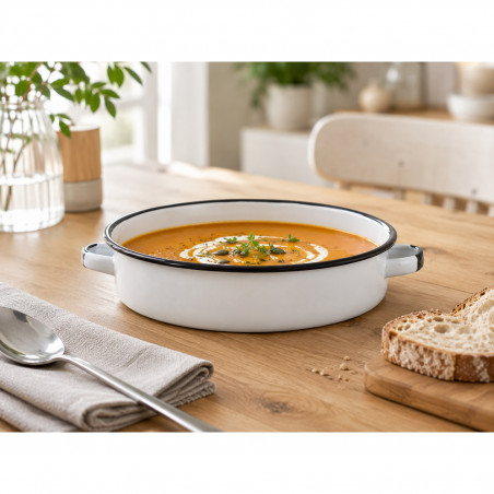 Στρογγυλό σκεύος με εμαγιέ και λαβές Rosberg R51222PR16, Ø16x4,5 εκ., Λευκό