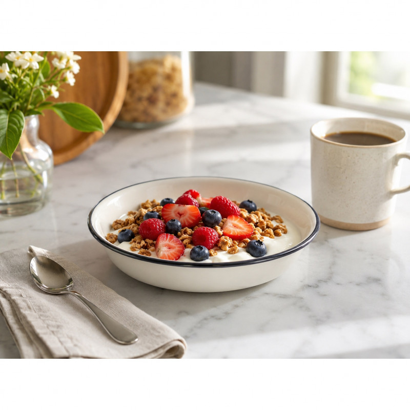Εμαγιέ μπολ Rosberg R51222OR18, 18x4 εκ., Στρογγυλεμένο χείλος, Λευκό