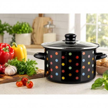 Κατσαρόλα με καπάκι Rosberg Premium RP54518I18G, Ø18x11 εκ., 2 λ., σμάλτο, επαγωγική εστία, μαύρη