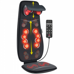 Μαξιλάρι μασάζ Σιάτσου RENPHO Neck & Back Massage Cushion - S-, 48W, 4 ζώνες, 3 επίπεδα έντασης, Θέρμανση έως 45°C, Ρυθμιζόμενο, Τηλεχειριστήριο, Μαύρο