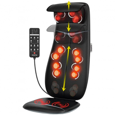 Μαξιλάρι μασάζ Σιάτσου RENPHO Neck & Back Massage Cushion - S-, 48W, 4 ζώνες, 3 επίπεδα έντασης, Θέρμανση έως 45°C, Ρυθμιζόμενο, Τηλεχειριστήριο, Μαύρο