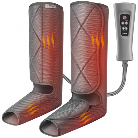 Συμπιεστικό μασάζ για τα πόδια RENPHO Foot & Calf Air Massager, 24W, Θέρμανση, 3 επίπεδα, Λειτουργίες μασάζ, Μνήμη, Ένδειξη θερμοκρασίας, Προστασίες, Γκρι