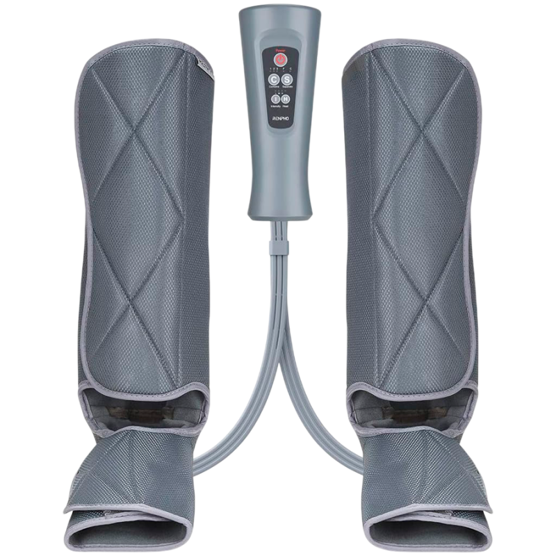 Συμπιεστικό μασάζ για τα πόδια RENPHO Foot & Calf Air Massager, 24W, Θέρμανση, 3 επίπεδα, Λειτουργίες μασάζ, Μνήμη, Ένδειξη θερμοκρασίας, Προστασίες, Γκρι