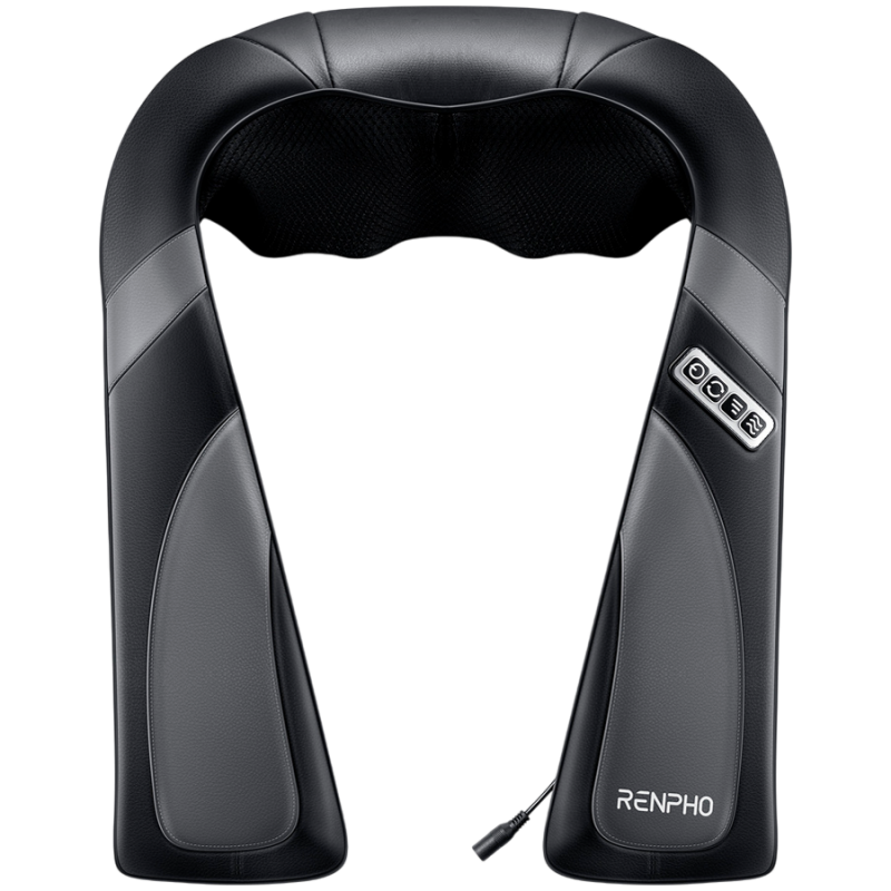 Φορητό μασάζ σιάτσου RENPHO U-Neck Go, 24W, 8 κεφαλές, 2 κατευθύνσεις, 3 επίπεδα έντασης, Θέρμανση έως 45°C, δερματίνη PU + αναπνεύσιμο ύφασμα, Μαύρο