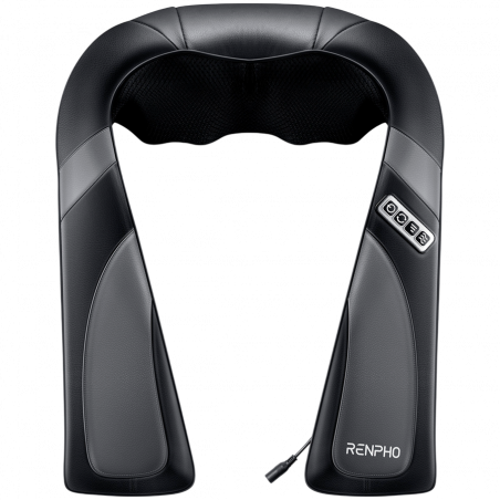 Φορητό μασάζ σιάτσου RENPHO U-Neck Go, 24W, 8 κεφαλές, 2 κατευθύνσεις, 3 επίπεδα έντασης, Θέρμανση έως 45°C, δερματίνη PU + αναπνεύσιμο ύφασμα, Μαύρο