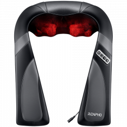 Φορητό μασάζ σιάτσου RENPHO U-Neck Go, 24W, 8 κεφαλές, 2 κατευθύνσεις, 3 επίπεδα έντασης, Θέρμανση έως 45°C, δερματίνη PU + αναπνεύσιμο ύφασμα, Μαύρο